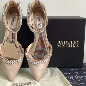 Badgley Mischka Vivien Satin Jeweled Dress Flats